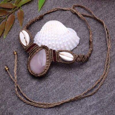 Heilung Natürlich Rose Quarz Kauri Muschel Boho Makramee Edelstein Handgemacht - Bild 1 von 4