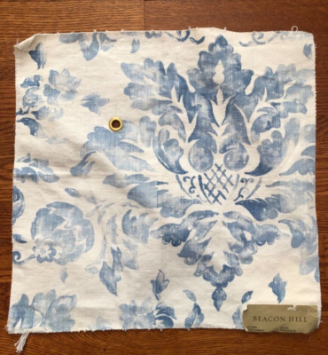 BEACON HILL Frieze Damask French Blue 16 1/2 x 17'' Cotton Fabric Sample