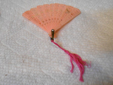 Vintage Celluloid Light Baby Pink Pierced Ornate Miniature Doll Fan 2.5" Plastic