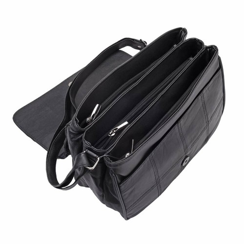 Ladies Women Lorenz Real Leather Multi Pocket Cross Body Messenger