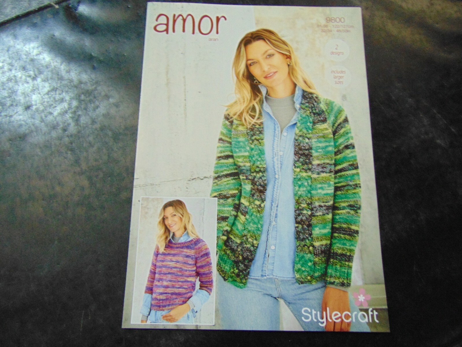 Stylecraft Amor Aran Pattern 9800 Jacket and Sweater  32/34 - 48/50 ins