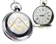 Freemason Pocket Watch - Duo-tone Steel  Gold Color / Mason Square and Compass