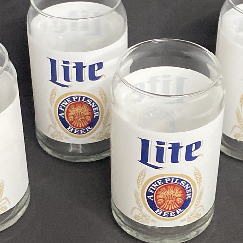 Set Of 6 Miller Lite Beer Can Shaped Glasses 16oz Retro Frosted Barware - Picture 4 of 14