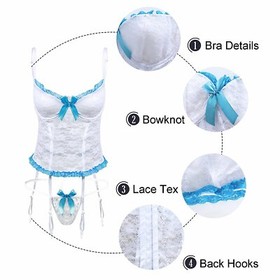 Womens Sexy Lace Bodysuit Lingerie Set Babydoll Nightwear with Garter Belts Set