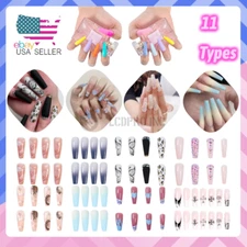 1-100 PCS Coffin Nail Tips Long Square French Fake False Transparent Full Cover