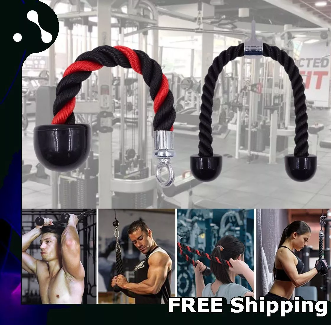 Cuerda de Tricep Gym Rope Cable Pulldown Exercise Back Fitness Strength  Training