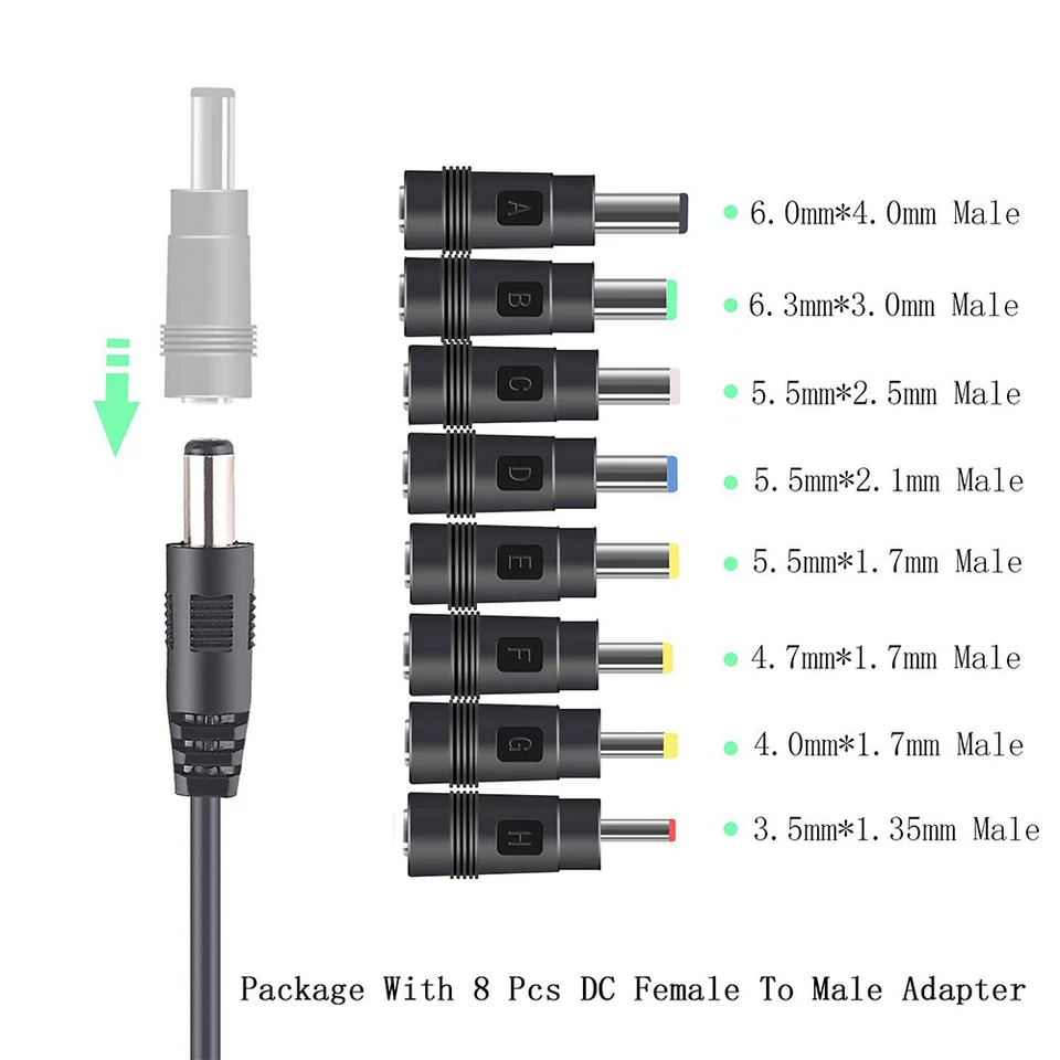 DC 5V To 12V Power Supply USB to 5.5 x 2.1mm Jack Plug Charger Cable With 8 Tips - Image 2 of 4