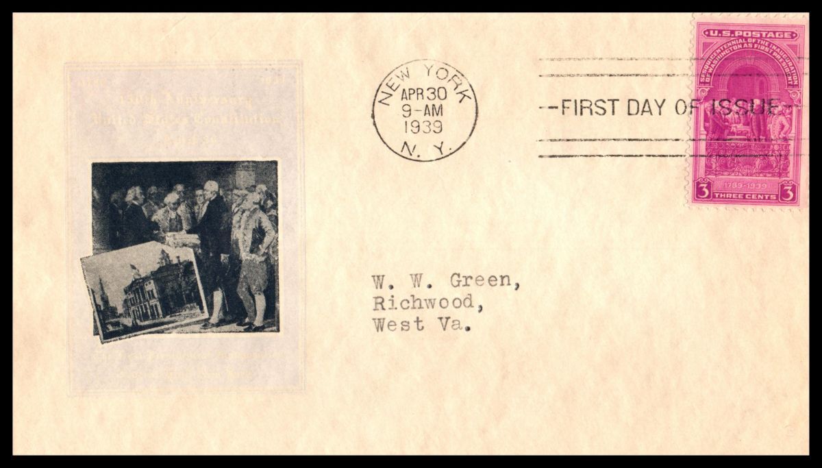 1938 Washington Inaugural 150th anniversary Sc 854-42 unlisted