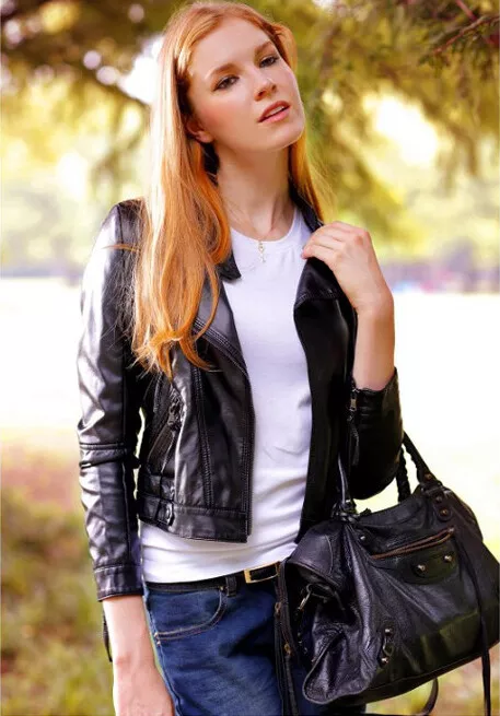Tight fitting store leather jacket