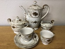 Vintage Tea For Two Hand Painted Shofu China Tea Set Gold White Occupied Japan
