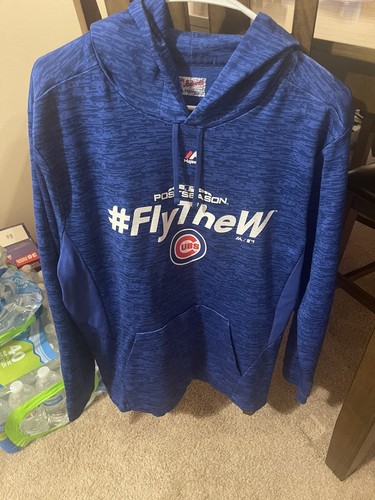 Majestic Chicago Cubs 2018 Postseason #FLY THE W Blue Hoodie Sweatshirt L