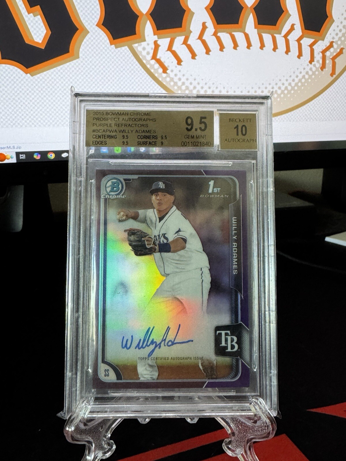WILLY ADAMES 2015 1ST Bowman Chrome Prospects AUTO PURPLE REF SN#23/250 BGS 9.5