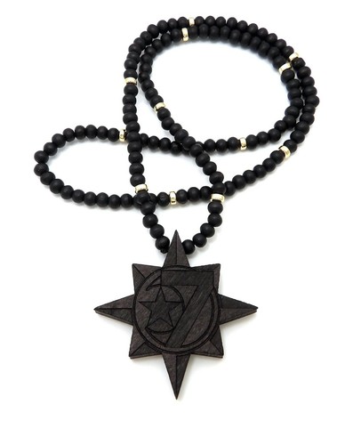 5 PERCENTER 7 STAR PENDANT & 6mm 26" WOODEN BEAD CHAIN HIP HOP STYLE NECKLACE - Picture 3 of 15
