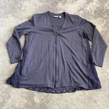 Logo Lounge Shirt Womens Size Large Purple Relaxed Stretchy Top Full Zip Lacey