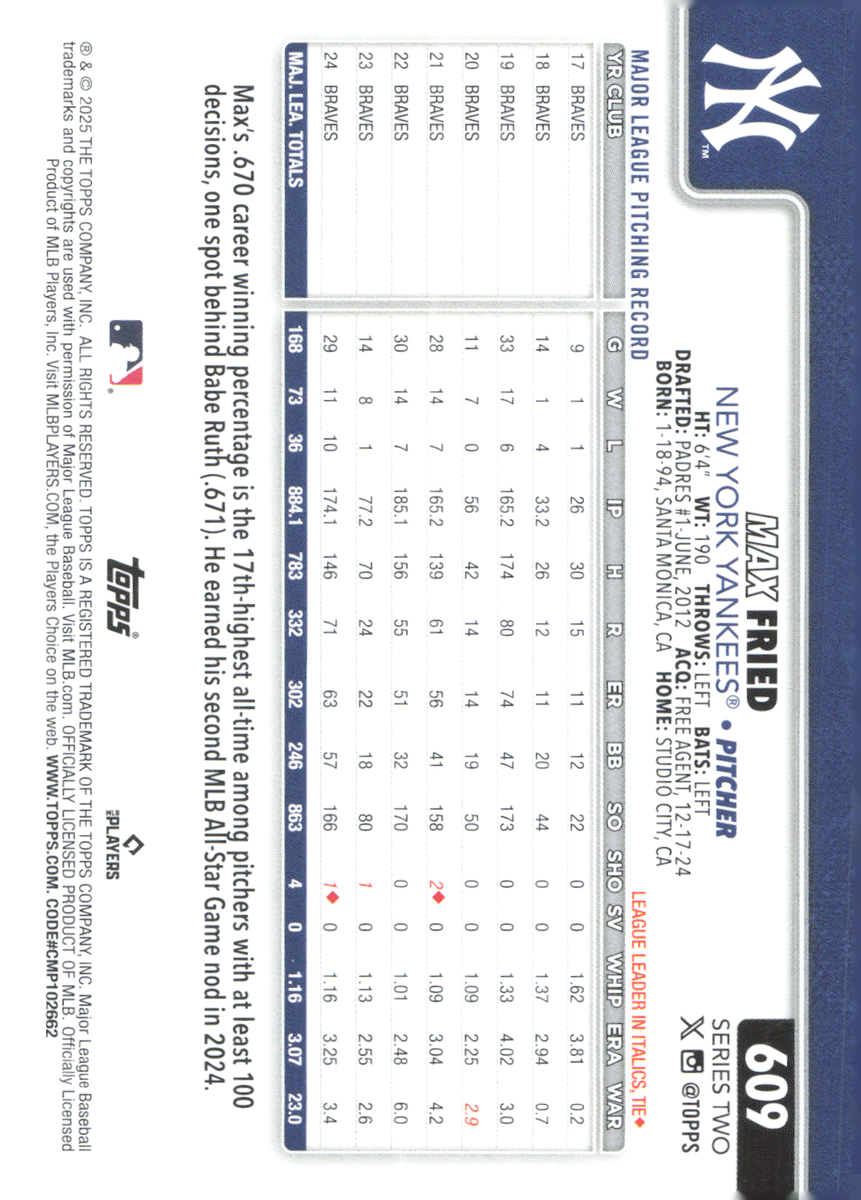2025 Topps Series 2 - #609 Max Fried Yankees | eBay
