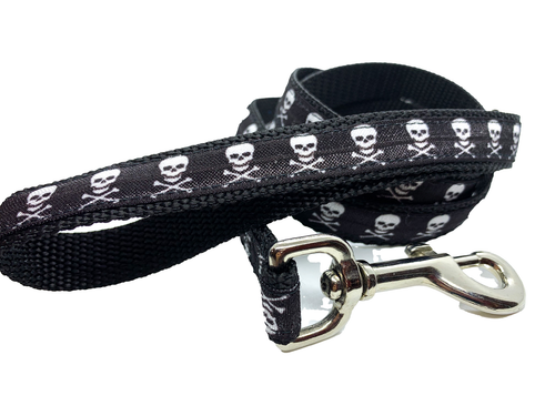 White Skull Leash, 3/4" width, choose your length puppy leash cute dog leash - Picture 3 of 4