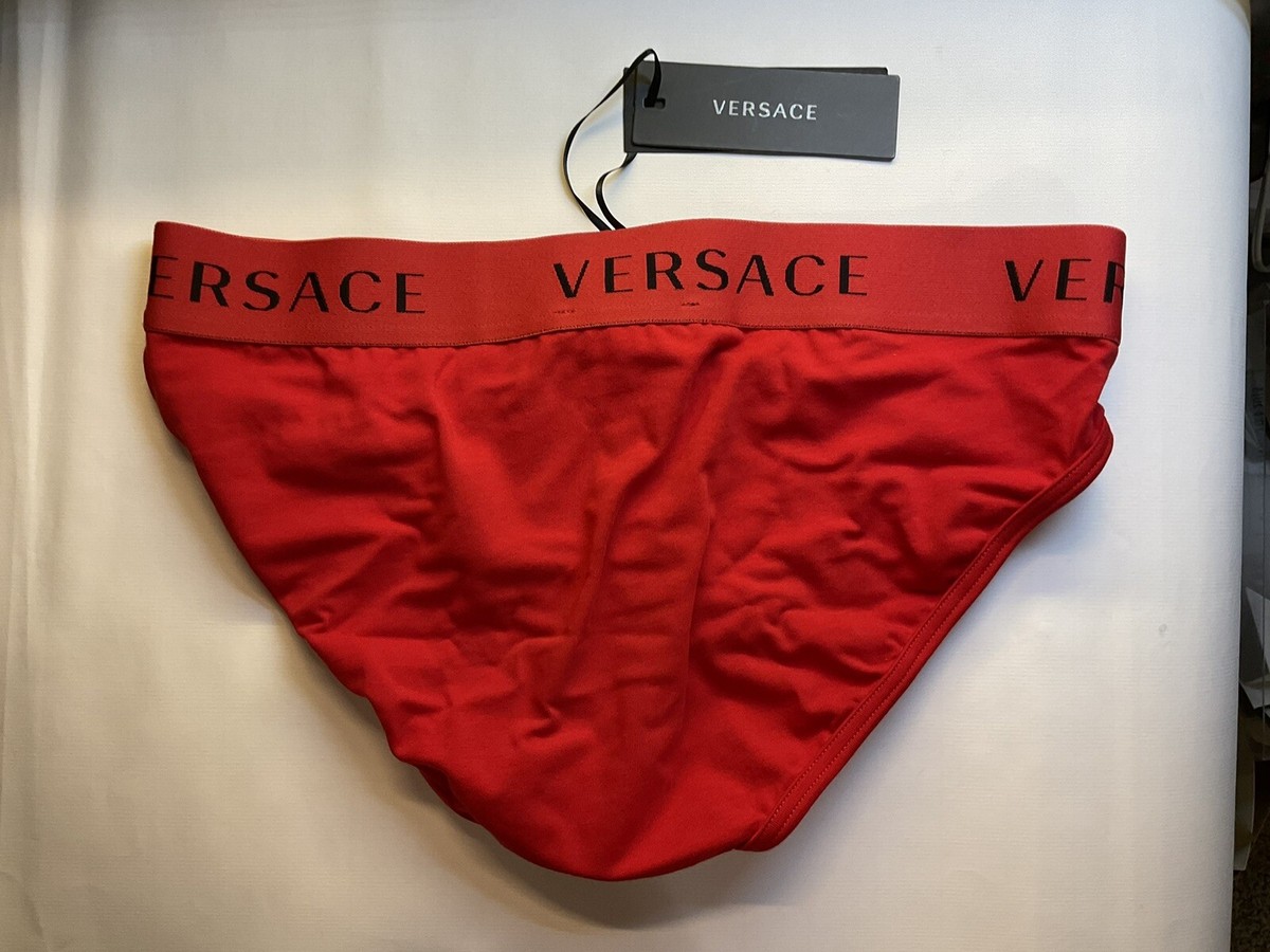 【新品未使用】VERSACE ベルサーチ LOW RISE SLIP USA：S Versace Logo LOW RISE SLIP (BRIEF) Sz 4 (Small) Red/Black