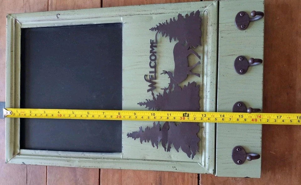 Rustic Style Metal "Welcome" Frame W/ Chalkboard, Hooks,Deers & Pine Trees - Image 4 of 4