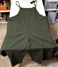 YESNO Women's Bib Wide Leg Jumpsuit Romper Overall Ash Green - with Pockets