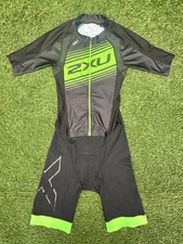 2XU TRIATHLON SKIN SPEED TRI SUIT PADDED WITH POCKETS ~ BLACK & GREEN ~ SMALL
