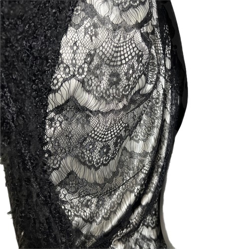 Lerche Damen Mantel schwarz Jacke vorne offen Blumen Spitze Boho Fransen Taschen Gr. L - Bild 8 von 10