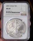 AMERICAN SILVER EAGLE 2001 NGC MS 69 BLAST WHITE 1 TROY OZ