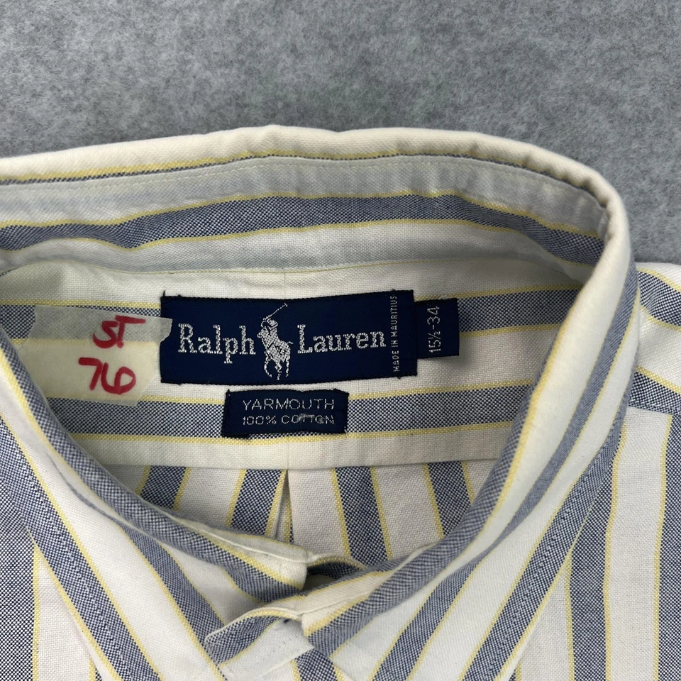 Camisa Ralph Lauren Yarmouth Para Hombres 15.5-34 Blanco Azul Rayas Abotonada Preppy Foto 4 de 4