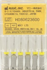 Mani HF2508 Endodontic Hedstrom Files Stainless Steel ISO Colored 25mm #08 6/Pk