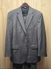 Jos. A. Bank Tailored Fit 42R 34W Gray Window Pane Check Wool 2 Piece Suit