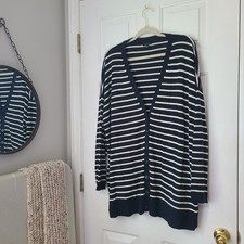Talbots Striped Cardigan Sweater Sz 3X Navy Academia Collegiate Preppy Coastal