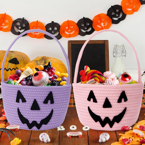 Halloween Trick or Treat Basket with Handle Candy Bucket Gift Bags Cute ...