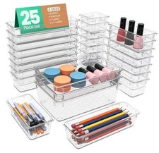 25 Piece Drawer Organizer Set Multi Size Storage Trays for Pack of 25 Clear