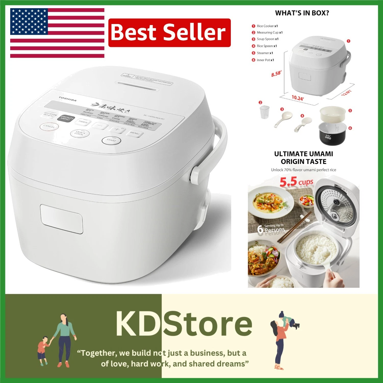 Umami 5.5-Cup Smart Rice Cooker - 15-in-1 Multifunctional Cooking with 3D Hea...
