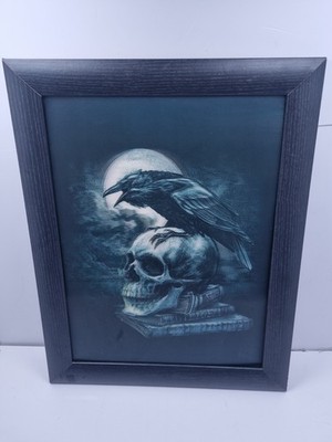 Poe's Raven Alchemy Gothic 3d Framed Picture Skull Moon  Edgar Allen Poe 