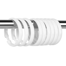 12 Packs Circular Shower Curtain Rings Plastic O Hooks Bathroom Glide White