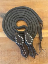 10' CLINTON ANDERSON REINS W/BRIDLE LEATHER SLOBBER STRAPS--BROWN
