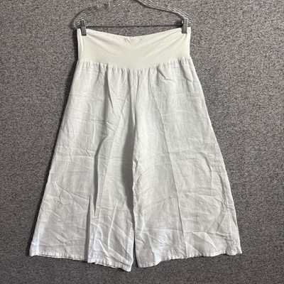 Bryn Walker Women's Small White Linen Wide Leg Cropped Pull On Roll Down Pants