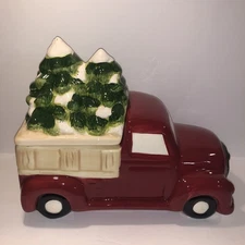 Winter Wonder Lane Christmas Red Truck Cookie Holiday Treat Jar