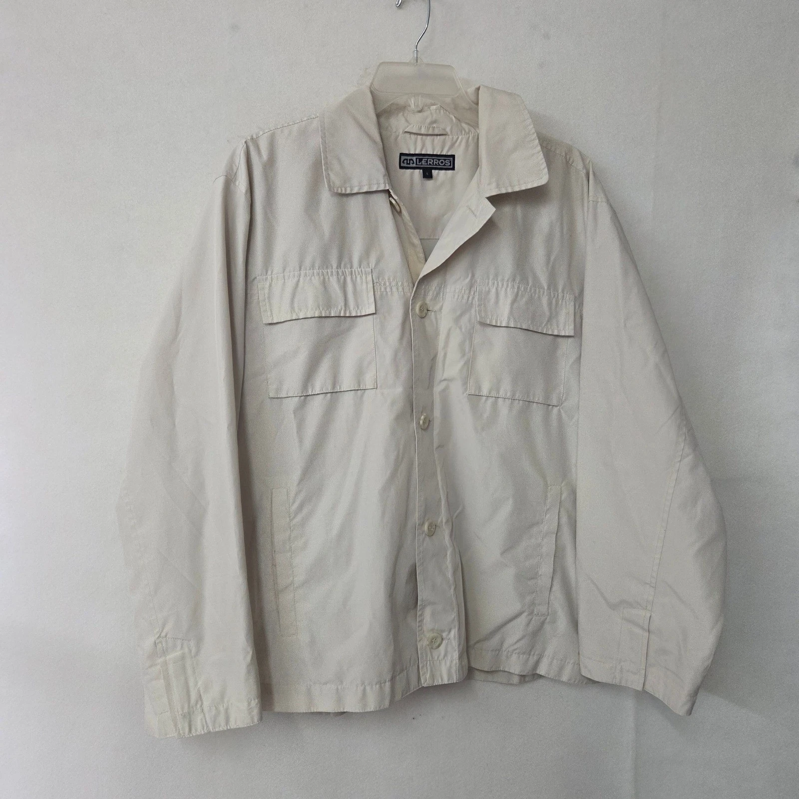 LERROS Mens Beige Utility Jacket Size L Button Up Collared Long Sleeve Pockets