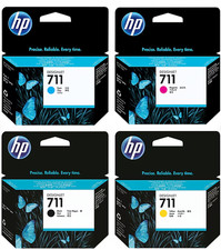 Genuine HP 711 Ink Cartridge Set; 80-ML Black, 29-ML Cyan, Magenta, Yellow