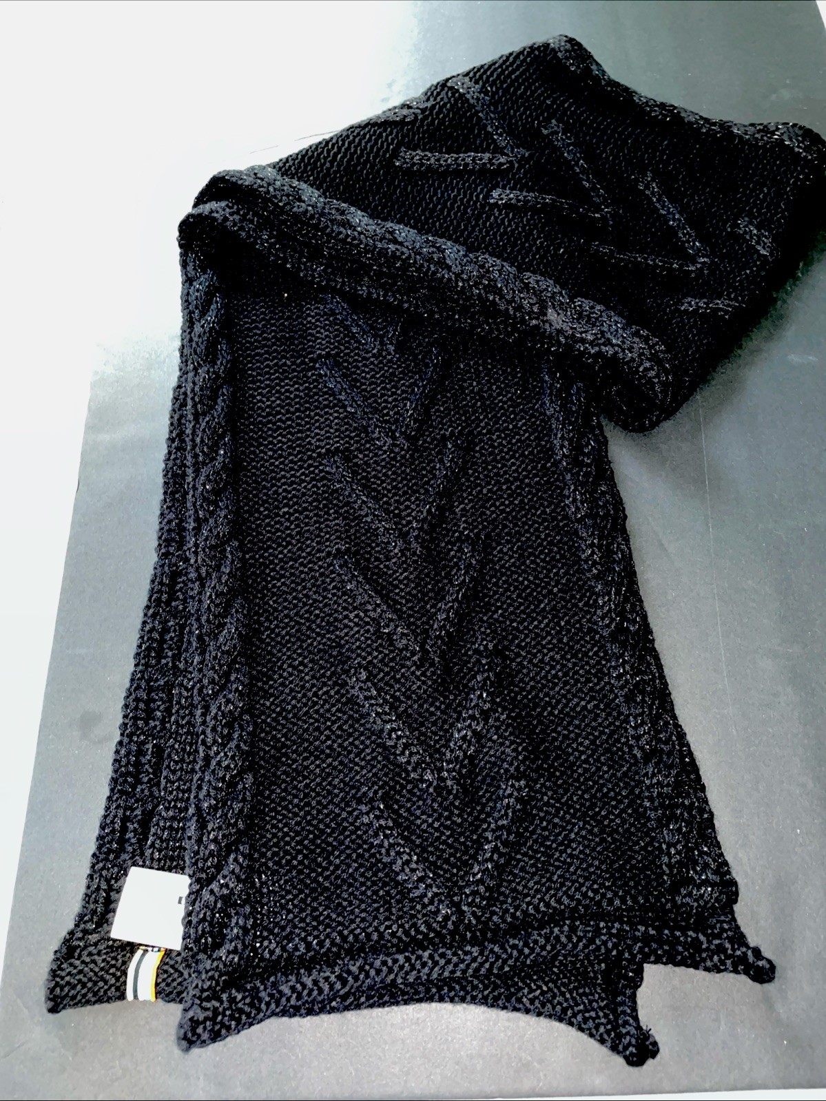 Black SmartWool Scarf NWT Merino Wool/Acrylic Beautiful Pattern Knit