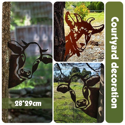 Art Hanging Metal Peeping Cow Goat Ornaments Outdoor Garden Adornment Home Decor - Foto 3 di 16