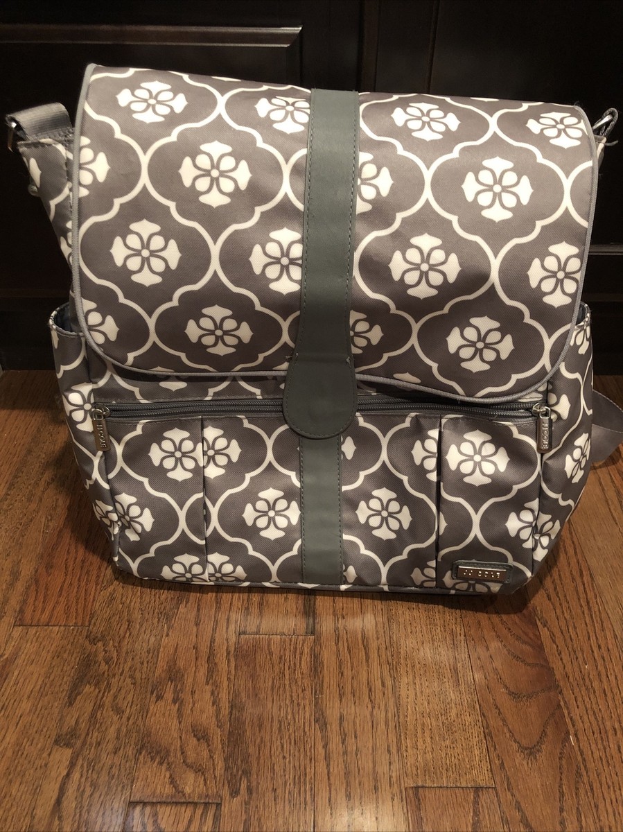 JJ COLE diaper bag backpack GRAY WHITE Trellis Decor NICE!!