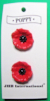 (2) VINTAGE JHB 3/4'' RED FLORAL POPPY PLASTIC SHANK NOVELTY BUTTONS-E312