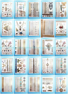 10 sheets/lot flash tattoo metallic gold silver rub on tattoos for adults