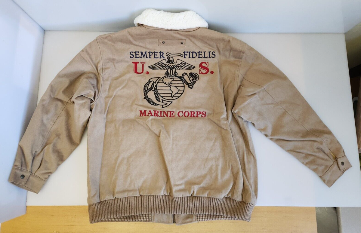 Bradford Exchange USMC Semper Fidelis Marines Brown Twill Bomber