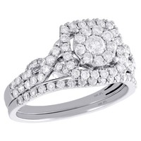 14K WeißGold Diamant Braut Set Solitaire Verlobungsring + Ehering 1 Karat