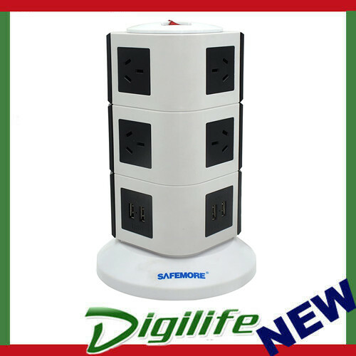 Safemore 3 Level VPS Origin Power Board Tower 240v 10 Outlets/4 USB