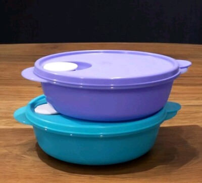 Tupperware Round Crystalwave Microwave Bowl 1 Liter Mystic & Aqua Color  NEW 