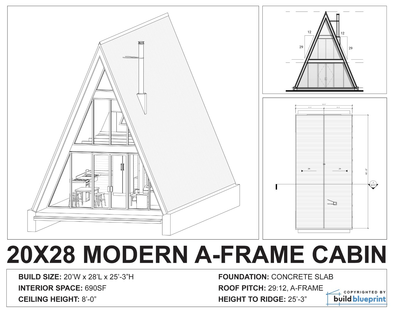 20' X 28' Modern A-Frame Cabin Architectural Plans Blueprint Pdf  Download | Ebay